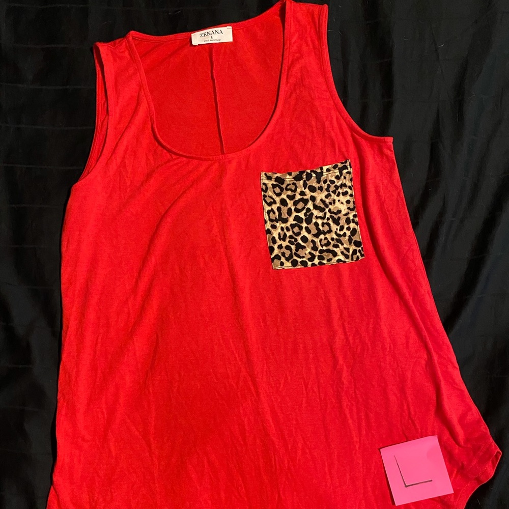Zenana Red Leopard Pocket Tank